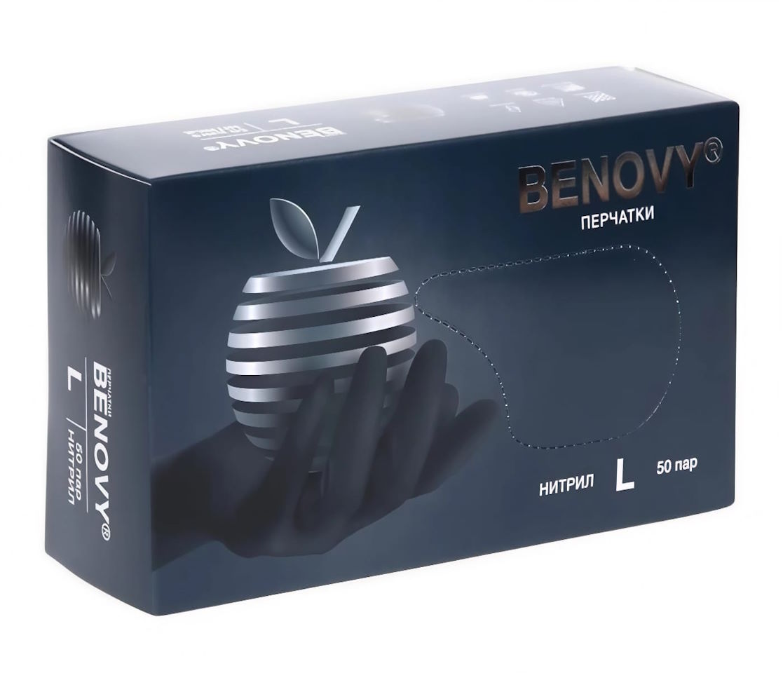 Перчатки нитриловые BENOVY / чёрные