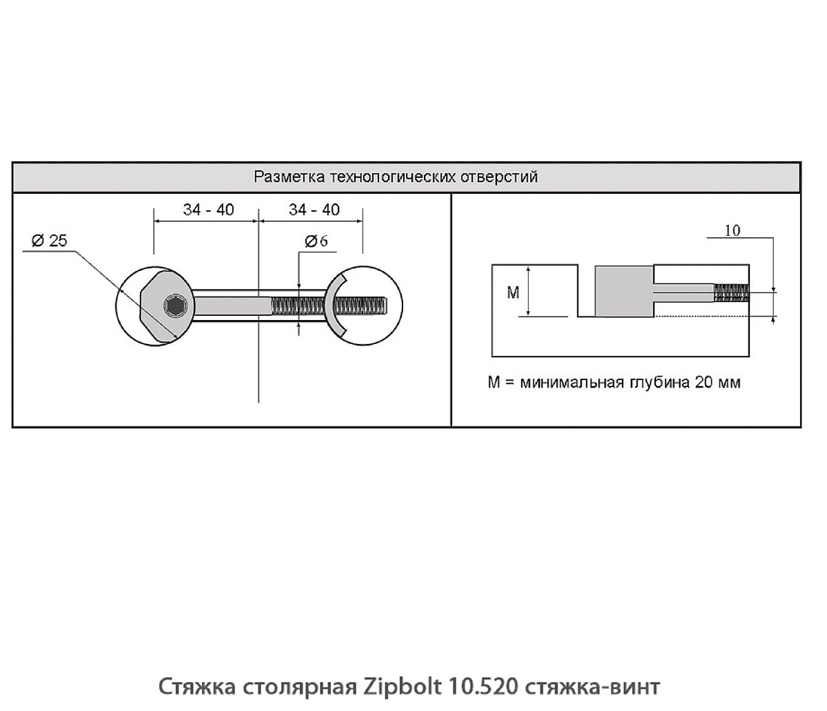 Стяжка столярная ZipBolt 10.520 стяжка-винт