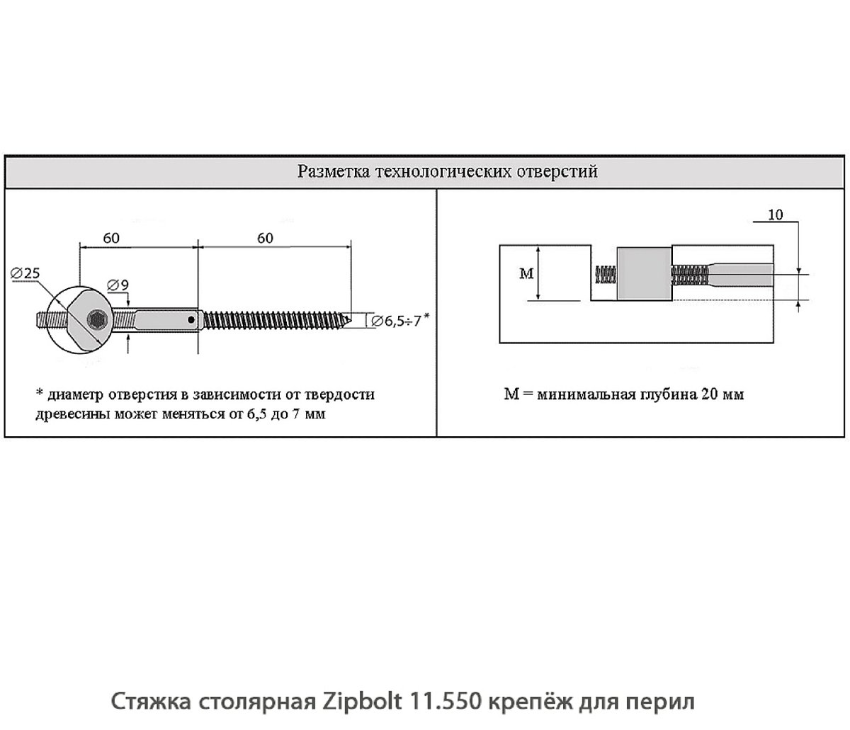 Стяжка столярная ZipBolt 11.550 крепёж для перил
