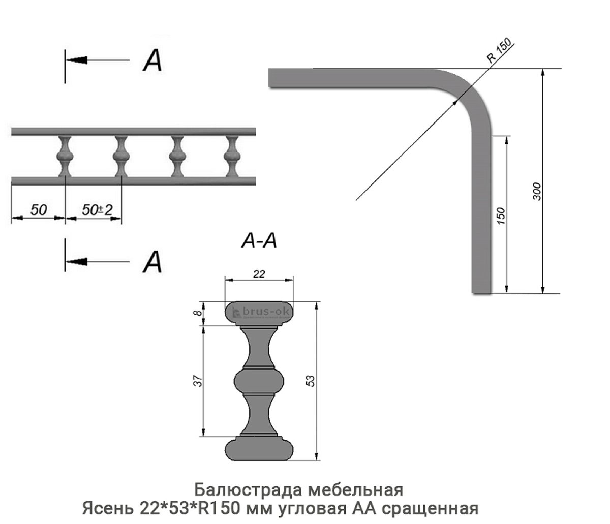Балюстрада мебельная Ясень АА сращенная / угловая