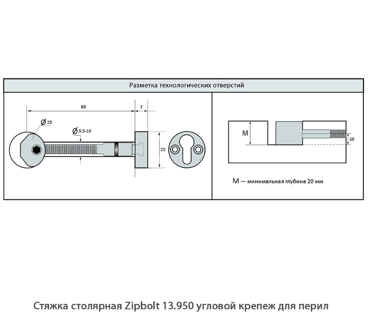 Стяжка столярная ZipBolt 13.950 угловой крепеж для перил