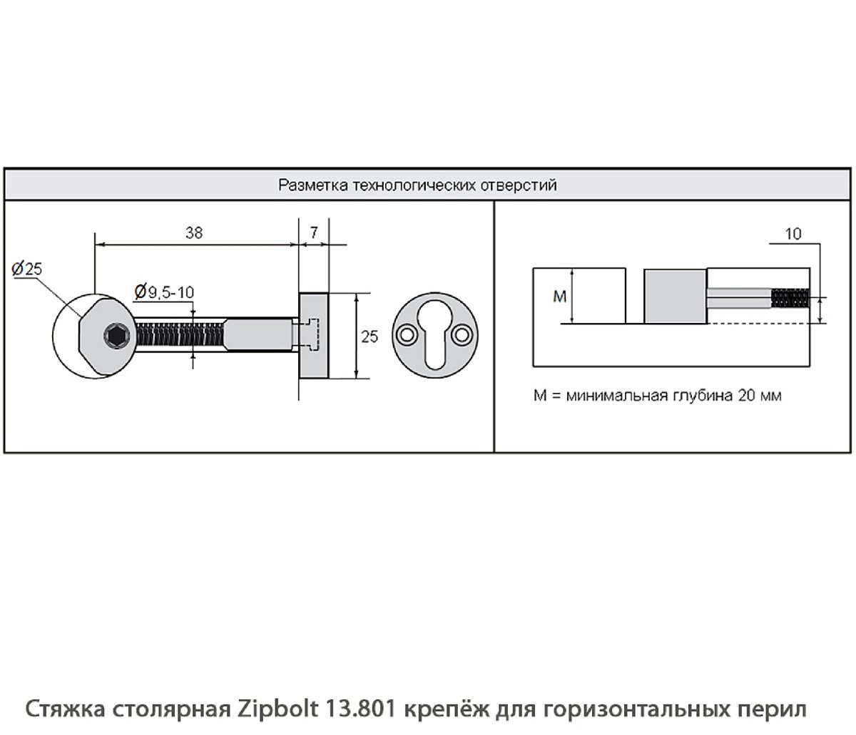 Стяжка столярная ZipBolt 13.801 крепёж для горизонтальных перил
