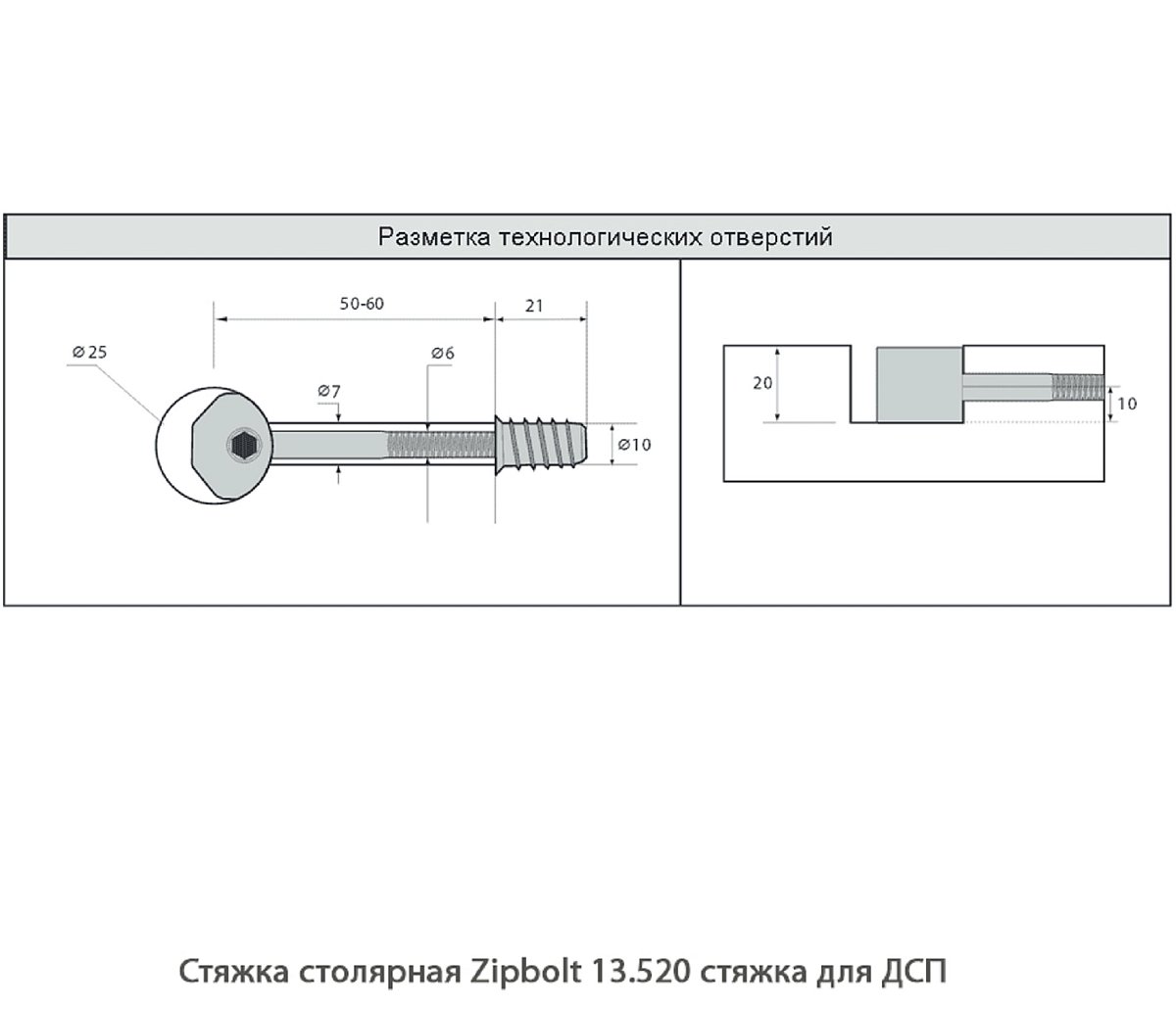 Стяжка столярная ZipBolt 13.520 стяжка для ДСП