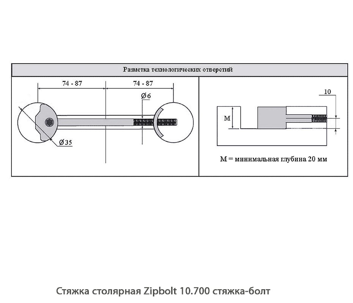 Стяжка столярная ZipBolt 10.700 стяжка-винт
