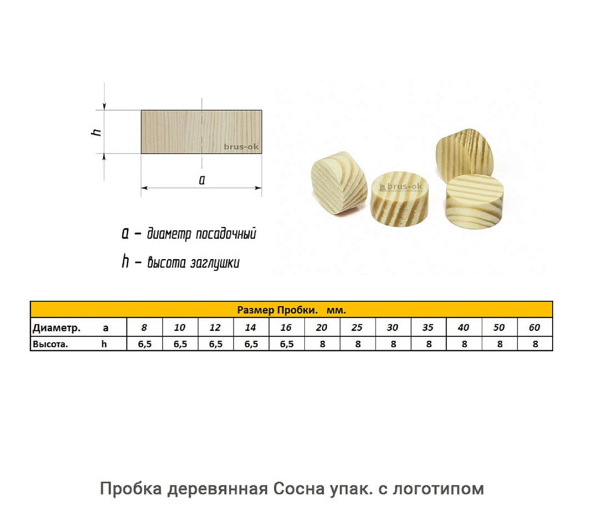 Пробка деревянная Сосна / упак.логотип